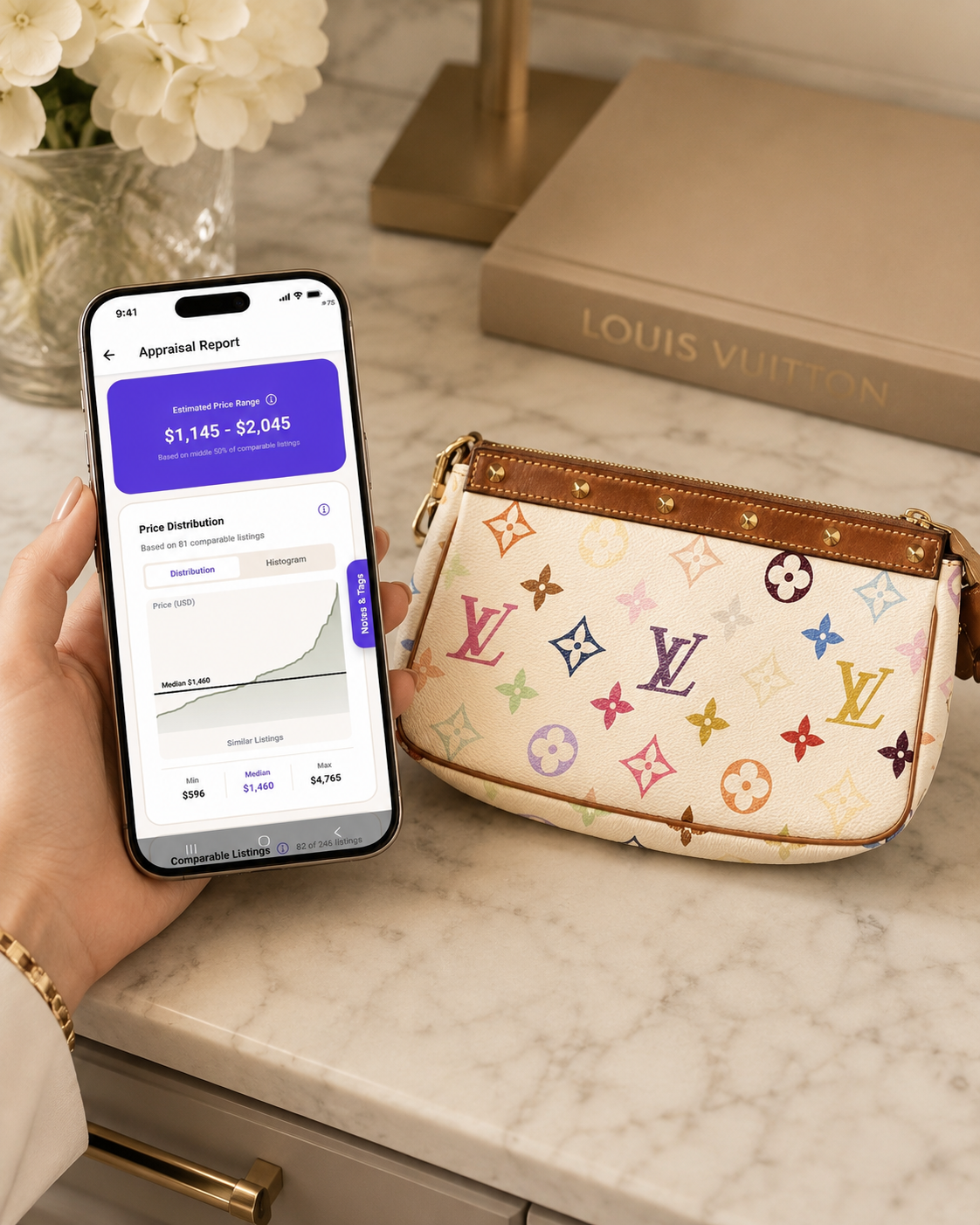 Luxury handbag condition and resale value example