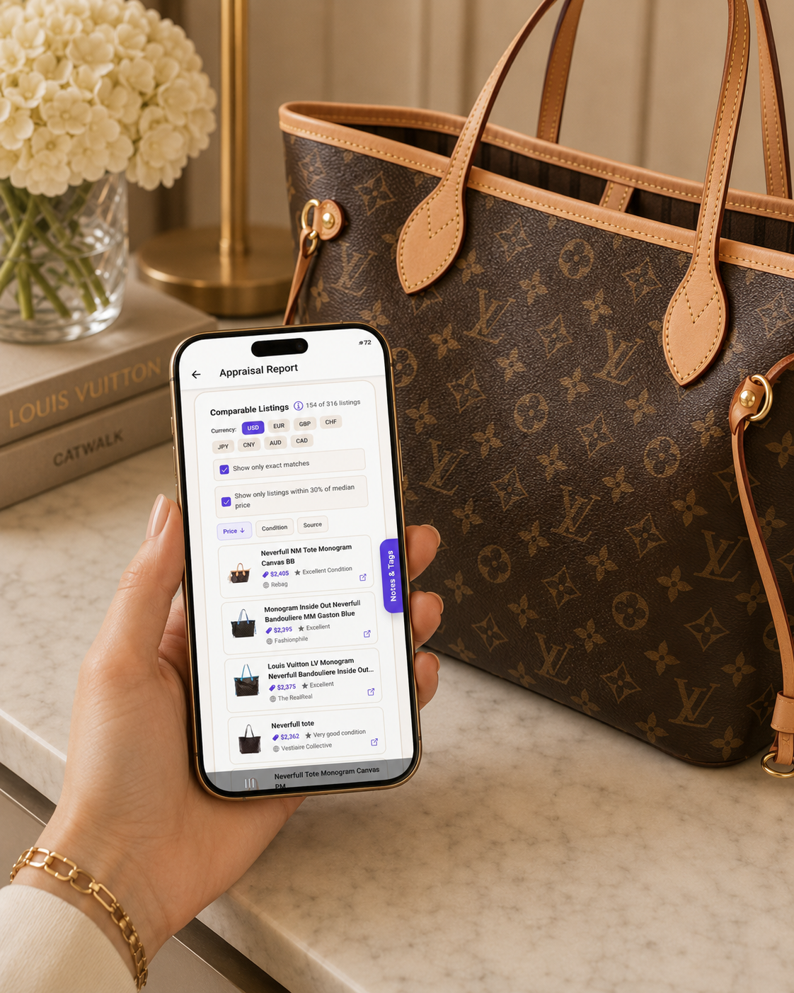 Comparable listings used to price luxury handbags